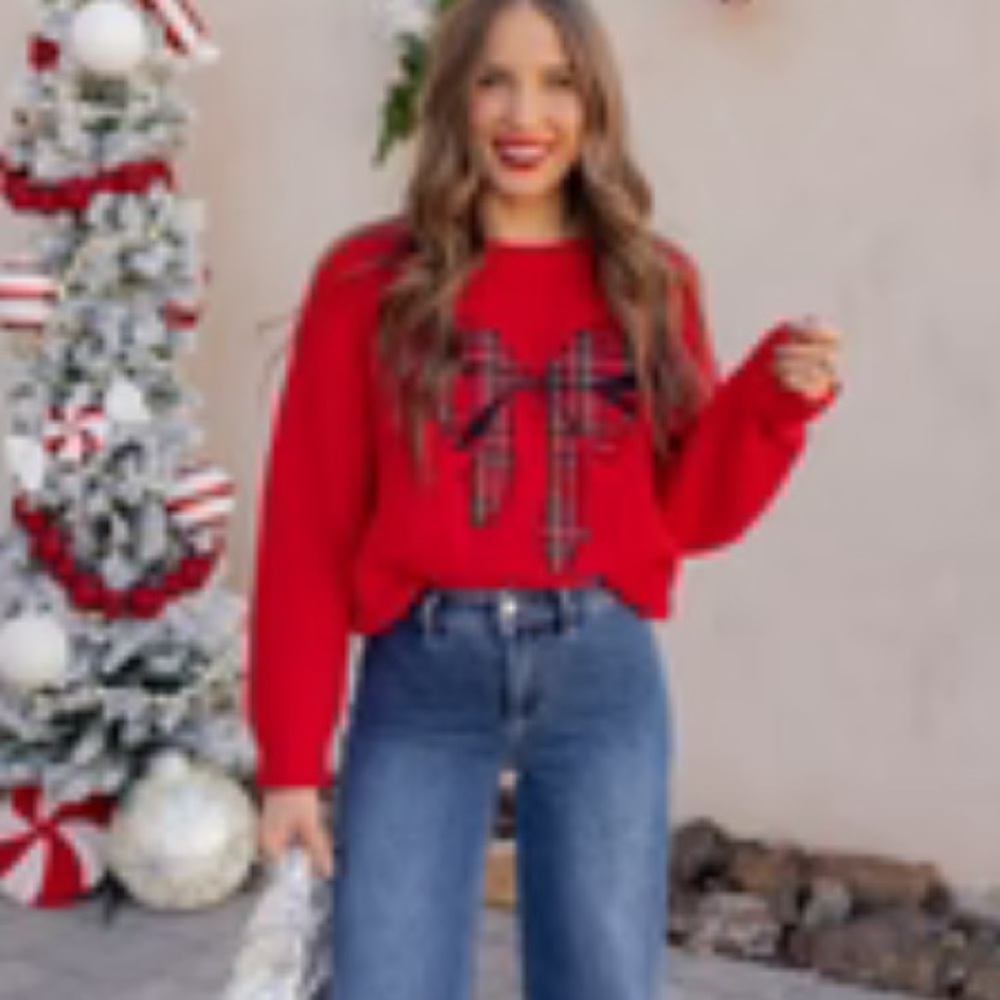 Red Sweater with Bow Detail